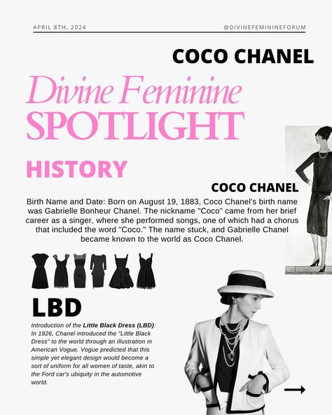 COCO CHANEL 🎀🤍✨💅🏻🩰 #cocochanel #chanel #chanelclassic #chanellover #fashion #fashionstyle #vintage #oldmoney #history #funfacts #luxurystyle #classic #oldmoney #chanelvintage Chanel Lover, Vintage Chanel, Divine Feminine, Coco Chanel, Old Money, Chanel Classic, Fun Facts, Coco, Chanel