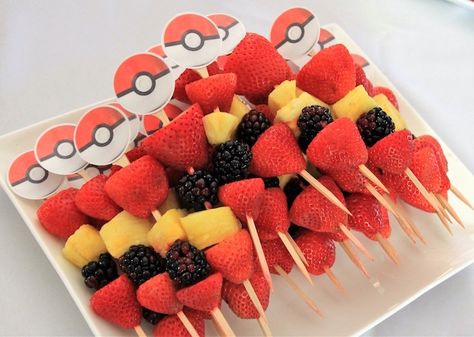 Kara's Party Ideas Pokemon Birthday Party | Kara's Party Ideas Pokemon Fruit, Pokemon Cake Pops, Pokemon Party Decorations, Pokemon Themed Party, Pokemon Birthday Cake, Pokemon Cake, Fruit Skewers, Pokemon Birthday Party, 9th Birthday Parties