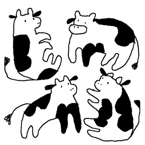 Cow Ink Drawing, Cow Art Prints, Silly Embroidery Patterns, Cow Doodle Cute, How To Draw Cows, Black And White Pictures To Draw, Cow Aesthetic Drawing, Cow Drawing Aesthetic, Cow Illustration Design