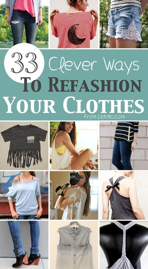 Types Of Clothes, Diy Sy, Diy Vetement, Pinterest Diy, Creation Couture, Old T Shirts, Recycle Clothes, Refashion Clothes, Clothing Hacks