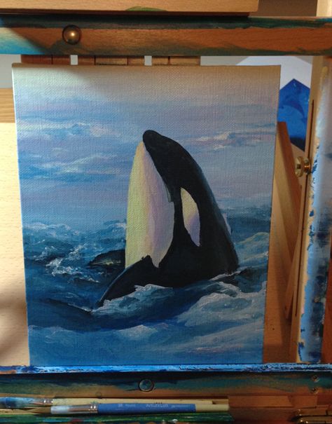 Orca Painting Acrylics, Whale Shark Painting Acrylic, Whale Painting Acrylic, Orca Whale Painting, Sea Painting Acrylic, Sea Illustration Art, Orca Painting, Ocean Acrylic Painting, Ocean Art Painting