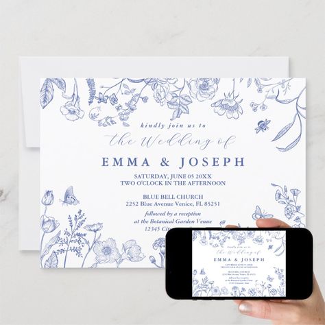 Botanical Regency vintage pastel blue Wedding Invitation