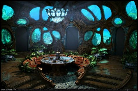 Underwater dining room, waiting area. Room Fantasy Art, Underwater Room, Hidden Object Game, Underwater City, Fantasy Rooms, Fantasy Castle, Fantasy City, Fantasy Setting, Fantasy Places