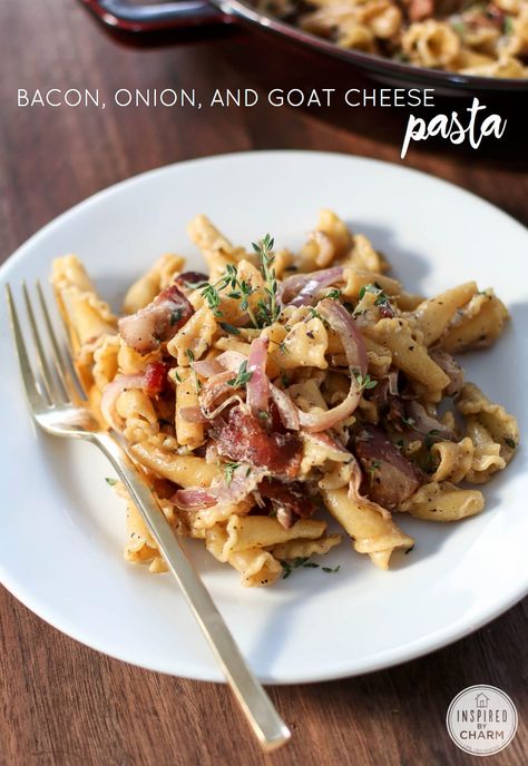 Bacon Goat Cheese, Pasta With Meat, Onion Pasta, Goat Cheese Pasta, Inspired By Charm, Goat Cheese Recipes, Pasta Sides, Bacon Pasta, Salad Pasta