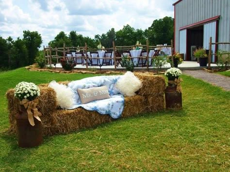 Oklahoma Wedding Venues Outdoor, Hay Bale Seating, Oklahoma Wedding Venues, Outdoor Country Wedding, Rustic Outdoor Wedding, Oklahoma Wedding, Hay Bales, Outdoor Wedding Decorations, Rustic Country Wedding