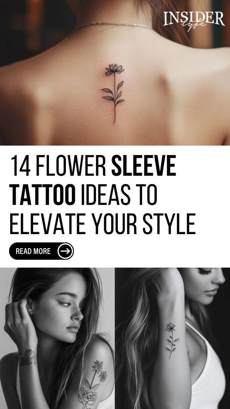 14 Flower Sleeve Tattoo Ideas to Elevate Your Style Flower Tattoos For Women Forearm, Upper Forearm Tattoo Women, Flower With Words Tattoo, Wild Flower Tattoo Designs, Flower Sleeve Tattoo Ideas, Flower Tattoo Placement Ideas, Tattoo Flowers Arm, Elegant Flower Tattoo, Floral Tattoos For Women