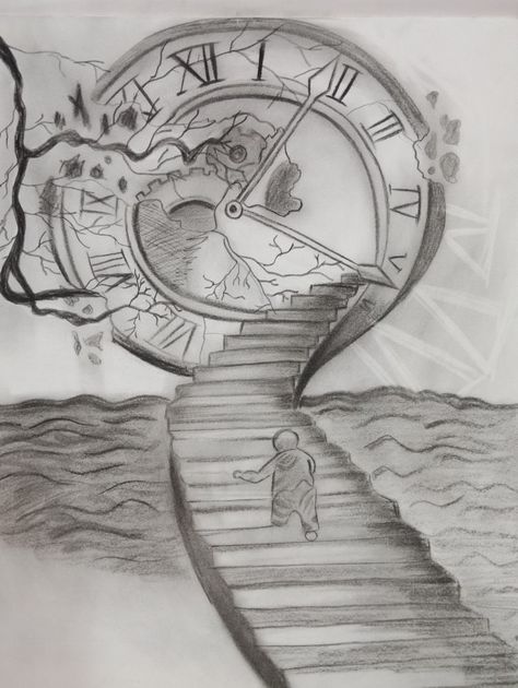 Surrealism Pen Drawing, Very Detailed Drawings, Technology Drawing Ideas, Meaningful Drawing Ideas Beautiful, Hammer Drawing, How To Draw Stairs, Surreal Art Painting, Dragon Tattoo Sketch, Surrealism Drawing