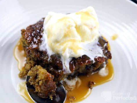 Gluten-Free Sticky Date Pudding - Cooking Perfected East Coast Kitchen, Strawberry Rhubarb Crumble, Coast Kitchen, Sticky Date, Sticky Date Pudding, Date Pudding, Date Cake, Rhubarb Crumble, Blueberry Lemon Cake