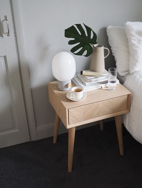 Simple ways to spruce up your bedroom this summer, with Houseology [AD] - cate st hill Bedside Table Simple, Bedside Table Decor, Simple Bedside Tables, Nursery Bathroom, Wooden Bedside Table, Wooden Pattern, Dekorasi Kamar Tidur, Simple Furniture, Wooden Projects