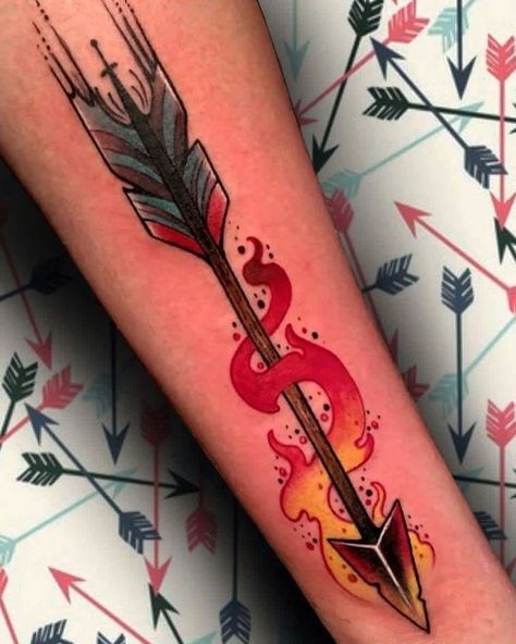 Flaming Arrow Tattoo Flaming Arrow, Infinity Arrow Tattoo, Simple Arrow Tattoo, Arrow Forearm Tattoo, Watercolor Arrow Tattoo, Arrow Tattoos For Women, Targaryen Tattoo, Small Arrow Tattoos, Arrow Tattoo Design