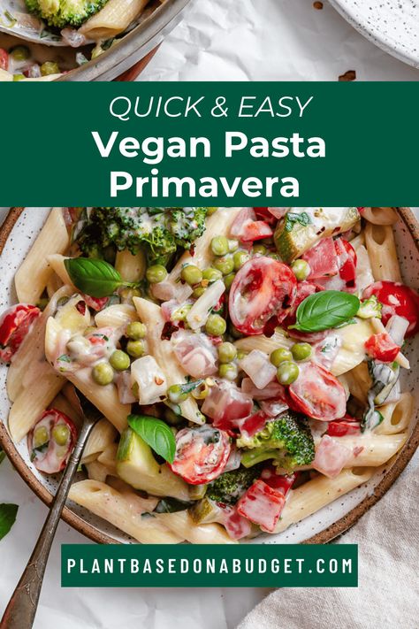 This one-pot Vegan Pasta Primavera recipe tosses fresh vegetables, herbs, and cooked pasta in a creamy, protein-packed sauce! Ready in less than an hour, enjoy it for easy spring and summer dinners. Pasta Primavera Vegan, Vegan Pasta Primavera, Primavera Recipe, Pasta Primavera Recipe, Quick Easy Vegan, Cooked Pasta, Pasta Primavera, Vegan Pasta, Summer Dinner