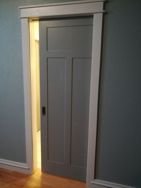 Installing Pocket Doors, Bathroom Pocket Door Ideas, Pocket Doors Diy, Diy Pocket Door, Pocket Doors Bathroom, Pocket Door Installation, Sliding Bathroom Door, Sliding Bathroom Doors, Space Saving Doors