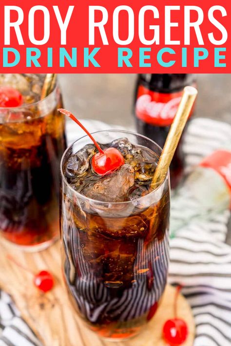 Roy Rogers Drink is an easy and popular non-alcoholic mocktail recipe made with Coke and grenadine and named for the famous singer and actor. #ROYROGERS #COKE #SODA #MOCKTAIL #DRINKRECIPE Roy Rogers Drink, Mocktails Recipes, Wedding Cocktail Bar, Mocktail Drinks, Kid Meals, Summer Drinks Alcohol, Party Drinks Alcohol, Roy Rogers, Vegetable Drinks