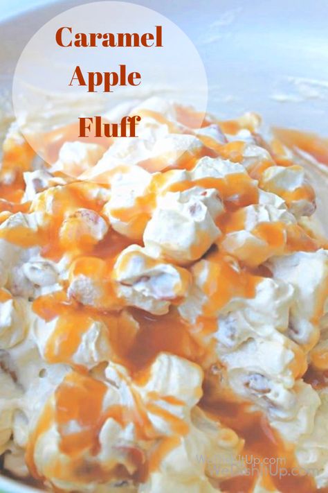 Carmel Apple Fluff Salad is a delicious blend of apples, pudding, whip cream, walnuts Caramel topping, walnuts, and caramel chips. It is sure to make you say, Yum. Apple Fluff Salad, Caramel Apple Fluff, Fluff Deserts, Caramel Apple Salad Recipe, Pot Luck Dishes, Christmas Potluck Ideas, Fluff Recipes, Fluff Salads, Caramel Chips