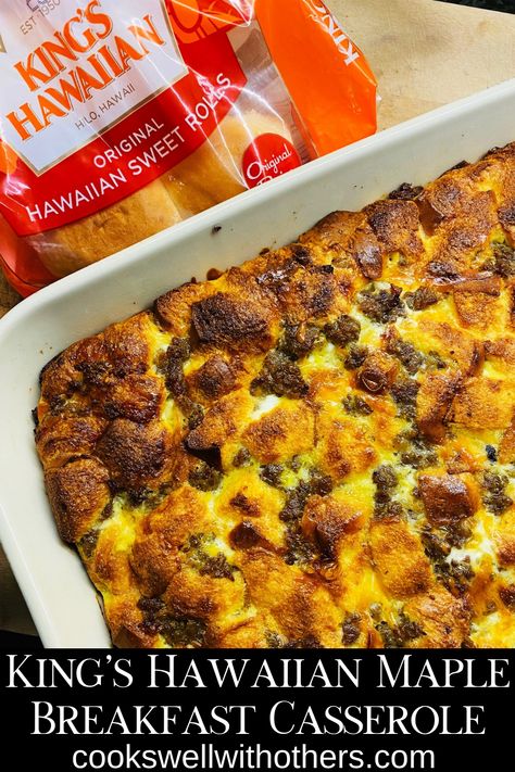 breakfast casserole in a dish Waffle Breakfast Casserole, Jimmy Dean Breakfast Casserole, Maple Breakfast, Hawaiian Breakfast, Sausage Egg Bake, Breakfast Casserole With Bread, Maple Sausage, Sausage Egg Casserole, Hawaiian Bread