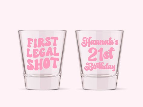 21st Birthday Shots, Birthday Shot Glasses Personalized, Girly Custom Shot Glasses, Customized Shot Glasses Birthday, 21st Birthday Party Favors, 21st Birthday Glass, Birthday Shot Glasses, 19th Birthday Gifts, Birthday Shots