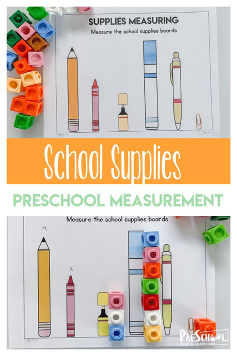 This back to school activity is a fun way for preschool, pre-k, and kindergarten age kids to learn about measuring! These preschool measurement activities us a measurement worksheets along with manipluatives for a FUN, hands-on math activity for preschoolers.  By using manipulative we are able to engage our kids in math and creative thinking skills. Simply print back to school worksheet and you are ready to play and learn! Preschool Tool Activities, Measuring Activities For Preschool Free Printables, Measuring For Preschoolers, Pre K Measurement Activities, Measurement Lesson Plan Preschool, Preschool Measuring Activities, Measuring Activity Preschool, Measurement For Kindergarten, Size Activities Preschool