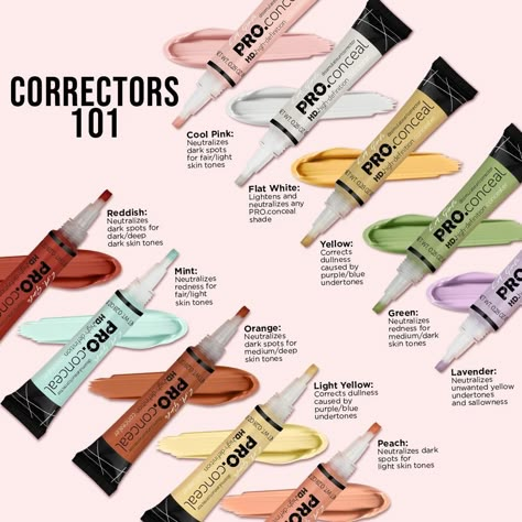 Comment below 👇 what your favorite PRO.conceal Color Corrector is and what you use it for! 🌈⁠ ⁠ ⁠ Select shades now available at @target stores! ✨ Concelar Color, Colour Corrector Guide, Under Eye Color Corrector, La Girl Pro Concealer, Skin Tone Makeup, Aesthetic Views, Colour Correction, Color Correcting Concealer, Pro Concealer