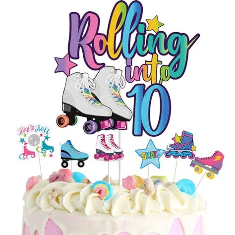 7Pcs Rolling into 10 Theme Cake Toppers Sets Roller Skate Happy 10th Birthday Themed Set Cake Decoration Girls Club Rolling 10 Years Old Supplies Girls Retro Colorful Hip Hop Rolling Into 10 Birthday Party, 10th Birthday Ideas Girl, Roller Skate Party Ideas, Roller Rink Birthday Party, Skate Party Ideas, Roller Rink Birthday, Roller Skate Cake, Skate Cake, Roller Skate Birthday Party