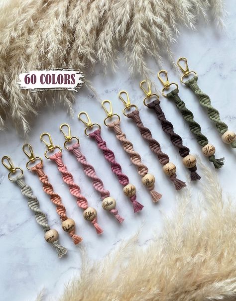 Beaded Name Keychain, Keychain With Beads, Boho Macrame Keychain, Junior Bridesmaid Gifts, Keychain Macrame, Thread Beads, Name Keychain, Macrame Keychain, Business Diy