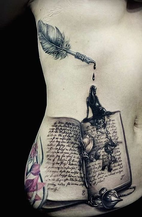 Cracked Tattoo Ideas, Old Book Tattoo Designs, Book Themed Tattoo Ideas, Large Book Tattoo Ideas, Enchanted Book Tattoo, Scrapbook Tattoo Ideas, Book Design Tattoo, Woman Book Tattoo, Forearm Book Tattoo