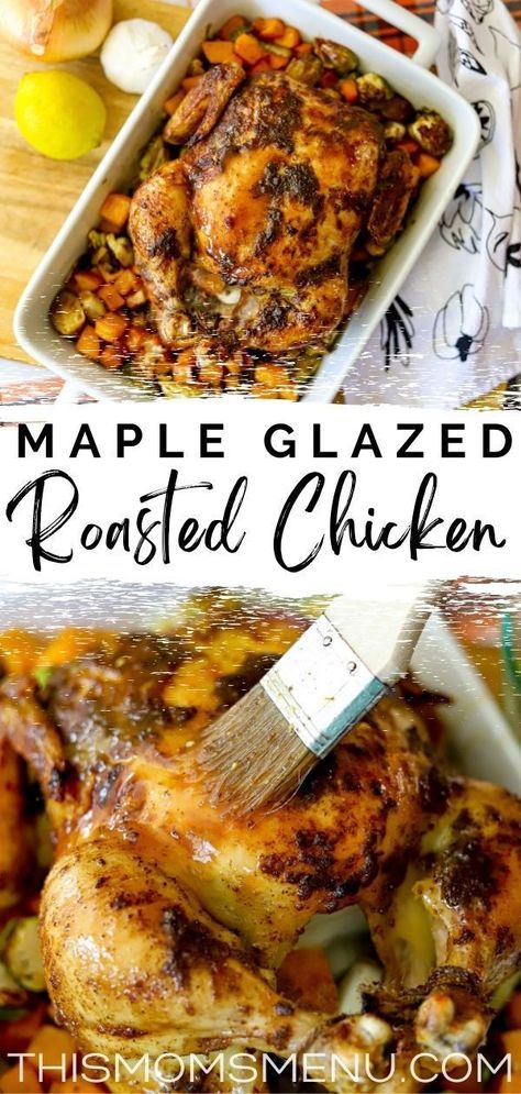 Honey And Lemon Glazed Roast Chicken, Roasted Chicken Thanksgiving, Glaze For Roasted Chicken, Fall Harvest Dinner Recipes, Autumn Roasted Chicken, Fall Whole Chicken Recipes, Fall Chicken Marinade, Dinner Recipes For Family Winter, Fall Roasted Chicken