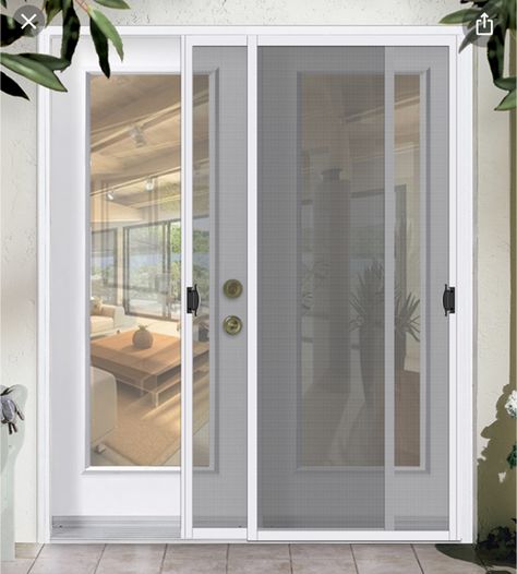 Double Screen Doors, Fly Screen Doors, Sliding Screen Door, Diy Screen Door, Sliding Doors Exterior, Bathroom Vanity Decor, Sliding Screen Doors, Retail Store Interior Design, Decorating Bathroom