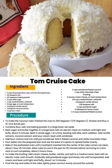 A Slice of Hollywood - Tom Cruise Cake Delight – Insta Cooked Tom Cruise Coconut Cake Recipe, Eggnog Cheesecake Pie, Cocunut Cake, Tom Cruise Cake, Cruise Cake, Coconut Cake Recipe, Pie Tops, Special Occasion Cakes, Sweet Food