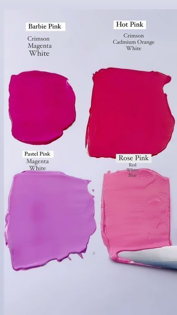 Pink Colour Mixing Chart, How To Make Dark Pink Colour, How To Mix Hot Pink Paint, How To Make Hot Pink Paint, How To Make Pink Colour, What Colors Make Pink, Mixing Watercolors, Color Mixing Chart Acrylic, Mixing Primary Colors