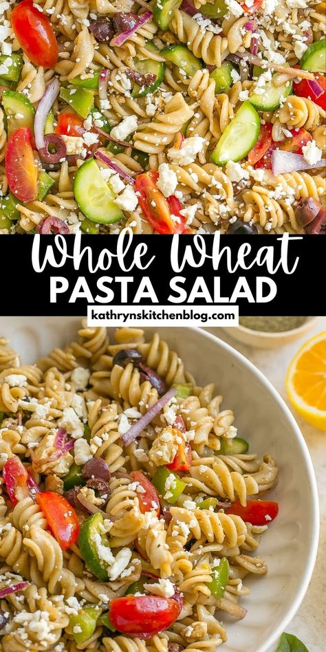 Greek Whole Wheat Pasta Salad- Kathryn's Kitchen Whole Grain Pasta Salad, Whole Wheat Pasta Recipe Healthy Easy, Whole Wheat Pasta Recipe Healthy, Wheat Pasta Recipes Healthy, Whole Wheat Pasta Salad, Whole Wheat Pasta Recipe, Wheat Pasta Recipes, Rotini Pasta Salad, Best Lunch Recipes