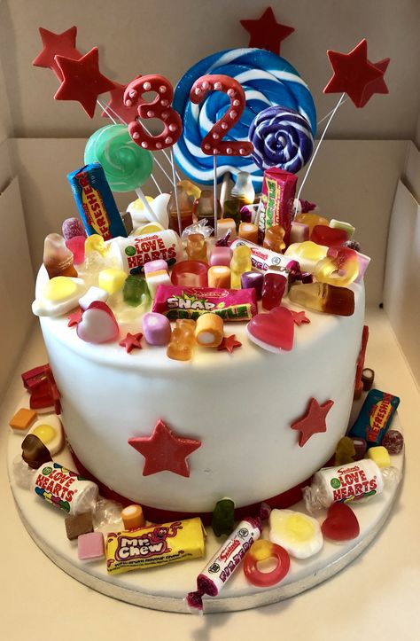 Haribo Birthday Cake, Candy Decorated Cake, Haribo Cake, Sweetie Birthday Cake, Candy Theme Cake, Sweet Tarts Candy, Sweetie Cake, Big Birthday Cake, Sweet Birthday Cake