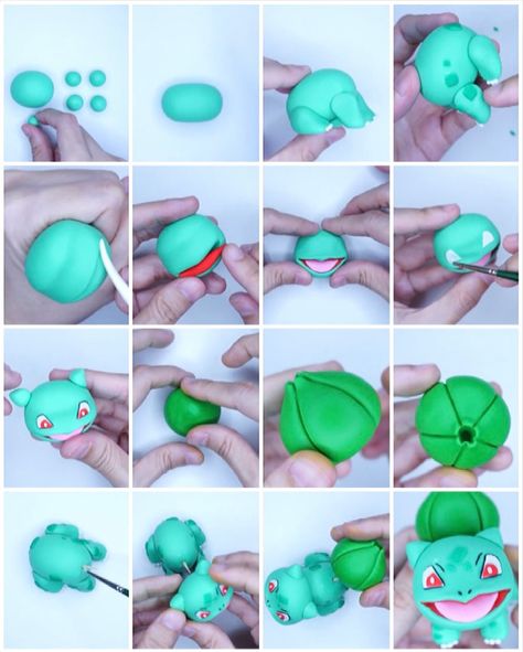 Polymer Clay Bulbasaur, Polymer Clay Pokemon Tutorial, Bulbasaur Craft, Clay Pokemon Figures, Pokemon Clay Figures, Pokemon Ceramics, Pokemon Polymer Clay, Polymer Clay Pokemon, Pokemon Clay