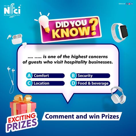 📢📢 𝐂𝐨𝐧𝐭𝐞𝐬𝐭 𝐀𝐥𝐞𝐫𝐭 (Quiz 2) 📢📢 Get ready for the ultimate showdown of knowledge with ‘NFCI's Brainiac Showdown’ Quiz Contest! 🏆 Whether you're a student at NFCI or an outsider, this is your chance to put your thinking caps on and win some incredible prizes! 💡🎁 Here’s What You Need To Do To Become NFCI’s Brainiac:- ✅Follow @nfcilucknow and @nfcieducation ✅Like this post. ✅Comment the correct answer ✅Tag at least 3 friends of yours and they also must follow the Quiz Social Media Design, Social Media Advertising Design, Hospitality Management, Pallet Rack, Hotel Management, 3 Friends, Uttar Pradesh, Post Design, Advertising Design