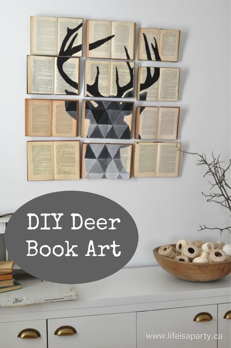 Share Tweet Pin Mail Yesterday I revealed my Rustic Scandinavian Dining Room, after taking part in the six week One Room Challenge.  One of ... Diy Old Books, Diy Large Wall Art, Scandinavian Dining Room, Old Book Crafts, Deer Wall Art, Upcycle Books, Diy Art Projects, Boho Diy, Old Book