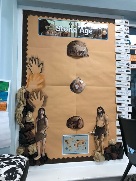 Stone Age School Display, Stone Age Display Year 3, Year 3 Classroom Ideas, Stone Age Ks2, Stone Age Display, Stone Age Boy, Archaeology For Kids, Stone Age Man, Primary School Classroom