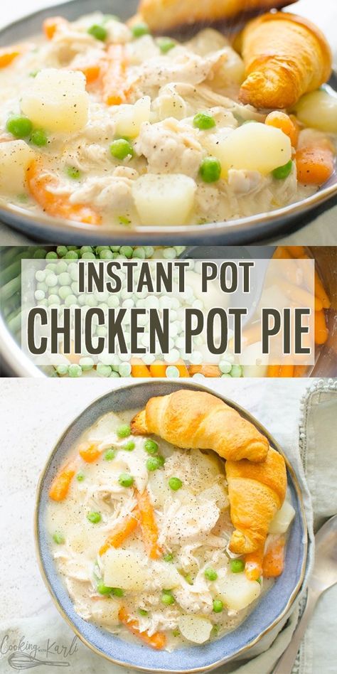 Instant Pot Chicken Pot Pie is all of the flavor from the classic oven baked favorite all made in under 30 minutes! From the perfectly cooked potatoes and carrots to the tender, shredded chicken this one pot, dump & start Instant Pot meal will be your family's favorite! |Cooking with Karli| #chickenpotpie #instantpot #pressurecooker #comfortfood #chicken #onepotmeal #dumpandstart Instant Pot Chicken Pot Pie, Paleo Chicken Pot Pie, Instapot Recipes Chicken, Healthy Pie Recipes, Cooked Potatoes, Best Chicken Pot Pie, Cooking With Karli, Homemade Comfort Food, Potatoes And Carrots