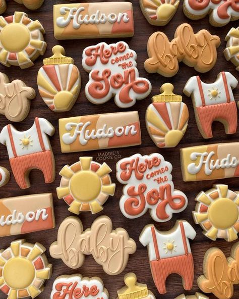 Fun Color Palette, Baby Shower Essentials, Jordan Baby Shower, Here Comes The Son, Peanuts Party, Baby Singing, Baby Shower Host, Daisy Party, Crazy Cookies