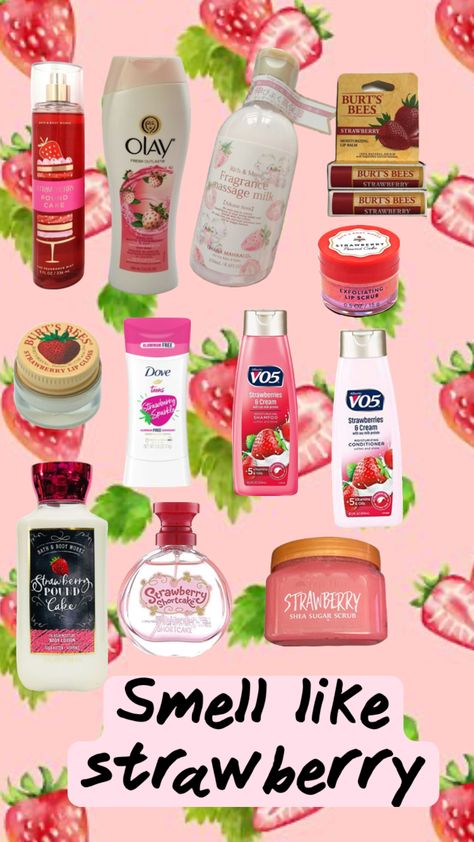 #strawberryshortcake #strawberry #strawberrysent #strawberryaesthetic Strawberry Shampoo And Conditioner, Strawberry Shampoo, Soap Packaging Design, Strawberry Lip Balm, Short Cake, Exfoliating Lip Scrub, Bee Cakes, Girly Bags, Soap Packaging