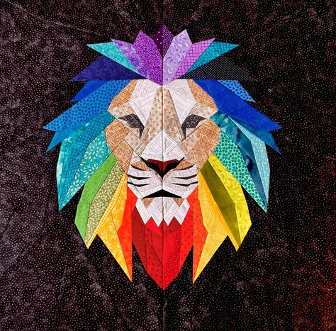 JuliusHandmadeCrafts - Etsy Lion Quilt Block, Lion Quilt, Block Foundation, Tarot Card Pouch, Rainbow Lion, Paper Pieced Quilt Patterns, Fiber Art Quilts, Hanging Plant Holder, Paper Pieced Quilt