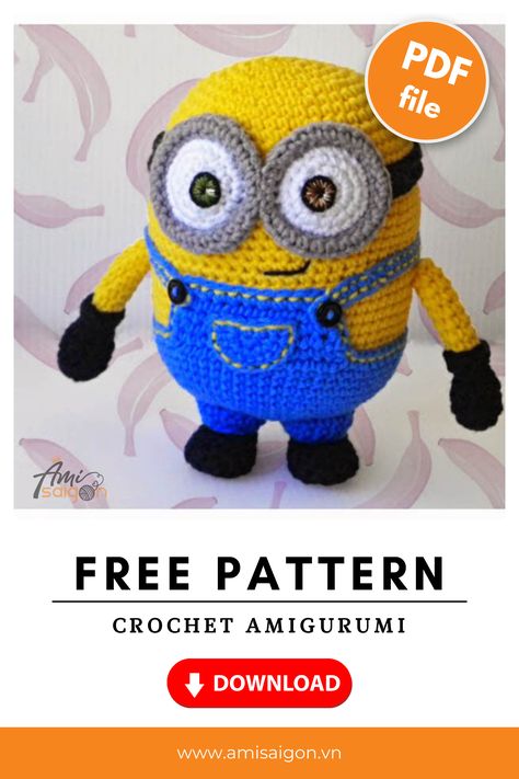 You can crochet the minion Bob by yourself! Follow this free amigurumi pattern. Using cotton yarn and a 3mm hook you can get a doll of about 14cm in height. Using cotton yarn and a 3mm hook you can get a doll of about 14cm in height. Minion Doll, Bob Minion, Minion Crochet Patterns, Crochet Bob, Crochet Minion, Minion Pattern, Minions Bob, Disney Crochet Patterns, Crochet Christmas Ornaments Free