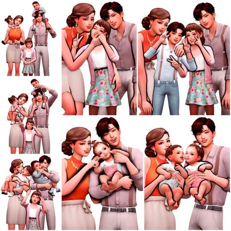 Family Of 5 Pose Pack Sims 4, Sims 4 Poses Family, Sims 4 Family Poses, Family Photo Poses, Sims 4 Couple Poses, Sims Poses, Toddler Poses, Ts4 Poses, Sims 4 Family