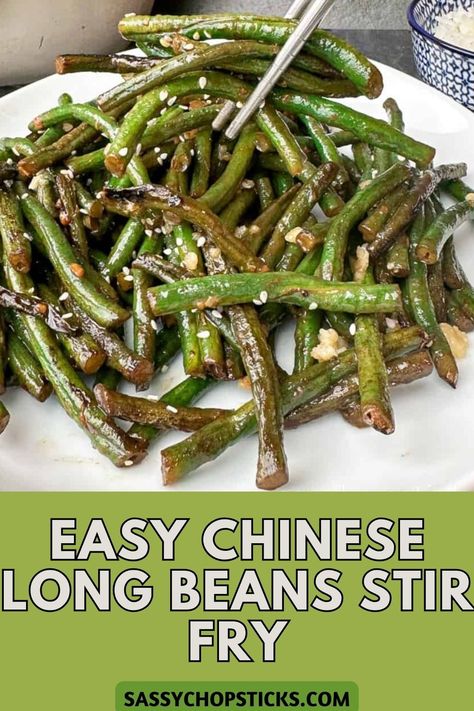 This Chinese long beans stir fry is a quick and flavorful way to enjoy fresh green beans. Asian Long Bean Recipes, Long Green Beans Recipes, Stir Fry Green Beans Recipes, Yard Long Beans Recipe, Long Beans Recipe, Long Green Beans, Stir Fried Green Beans, Fried Green Bean Recipes, Stir Fry Beans