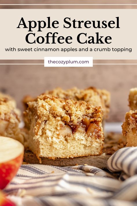 This apple streusel coffee cake takes a tender cake and tops it with cinnamon apple chunks and a crumb topping. This apple cake has comforting flavors and is a special breakfast that is perfect for a weekday or to serve to house guests for the weekend. This fall recipe is perfect to make as the days get colder, and is one of our favorite sweet breakfast ideas! Apple Streusel Coffee Cake, Fall Dessert Bar, Sweet Breakfast Ideas, Apple Crumb Cake Recipe, Apple Crumb Cake, Apple Crumb Cakes, Apple Streusel, Apple Coffee Cakes, Streusel Coffee Cake