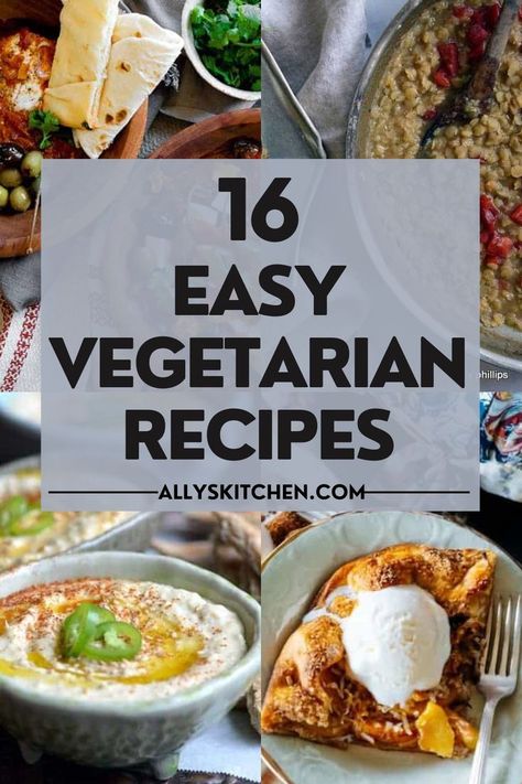 Collage of four vegetarian recipes. Lacto Vegetarian Recipes, Lacto Vegetarian, Delicious Vegetarian Recipes, Meals Without Meat, Easy Vegetarian Recipes, Ovo Vegetarian, Meatless Dinner, Vegetarian Salads, Vegetarian Recipe