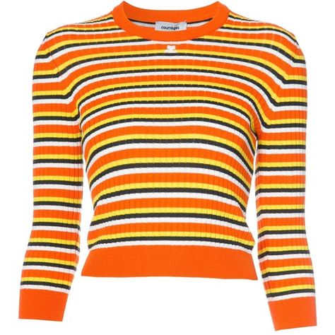 Courreges Striped Hem Long Sleeve Sweater - Orange (7,680 MXN) ❤ liked on Polyvore featuring tops, sweaters, kirna zabete, kzloves, stripe shop, orange top, orange striped sweater, stripe sweaters, cotton crew neck sweater and striped crew neck sweater Orange Long Sleeve Shirt, Bodycon Tops, Sweater Striped, Orange Sweater, Designer Sweatshirts, Long Sleeve Striped Top, Orange Shirt, Cotton Long Sleeve Shirt, Striped Long Sleeve Shirt