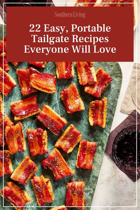 Serve up a great meal in any setting with these portable tailgating recipes. All it takes is a little advance planning, careful packing, and recipes that travel well or that can be cooked on-site. It's always good to round out your menu with a few non-perishable snacks that don't require refrigeration like pretzels, chips, snack mixes, and nuts. No matter how well your team plays, your tailgate spread is sure to score. #tailgate #tailgatefood #footballparty #snacks #partysnacks #tailgatesnacks Finger Food For Tailgating, Best Food For Tailgating, Tailgate Food Make Ahead Cold Weather, Tailgate No Heat Food, Tailgate Easy Food, Easy Tailgate Recipes Cold, Good Tailgating Food, Last Minute Snacks For A Party, Snack Meal Ideas