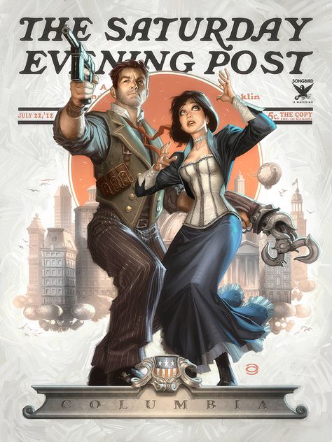 Bioshock Art, Bioshock Series, Bioshock 2, Post Cover, Infinite Art, The Saturday Evening Post, Bd Art, Bioshock Infinite, Video Game Fan Art