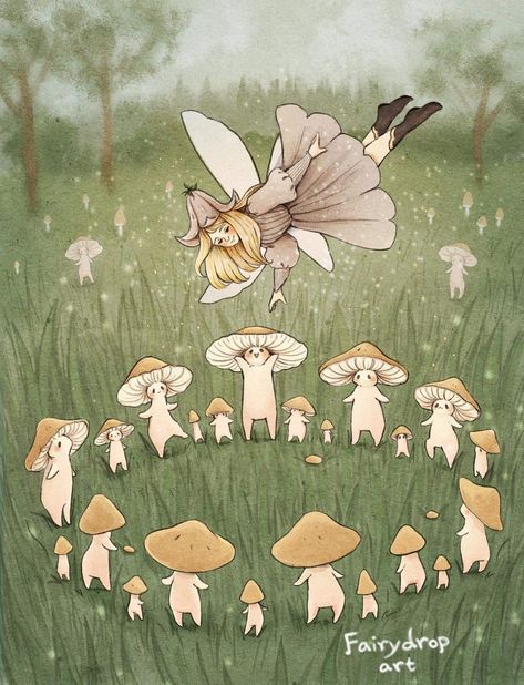 Fairy ring mushrooms for Funguary Fairy Ring Mushrooms, Fairy Ring Mushroom, Faerie Ring, Ring Dance, Fairytale Creatures, Drawing Procreate, Mushroom Drawing, Fairy Ring, Fairy Illustration