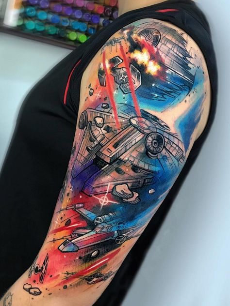 Brandon Bec > Star Wars #tattoo #ink #art Tie Fighter Tattoo, Star Wars Tattoo Sleeve, Falcon Tattoo, Pilot Tattoo, Fighter Tattoo, Tattoo Spots, Star Wars Tattoo, Wrist Tattoos For Women, Space Tattoo