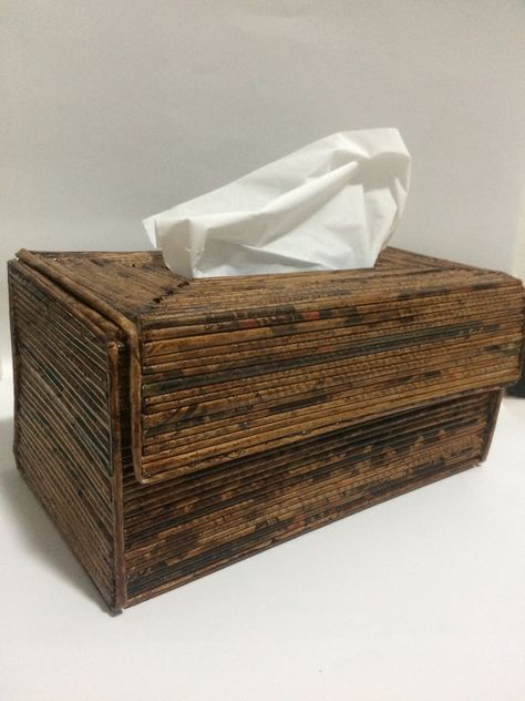 Old Newspaper Crafts, Ice Cream Stick Crafts, Tissue Box Diy, Box Recycle, Tissue Box Crafts, Recycle Craft Projects, Ice Cream Stick Craft, Paper Recycling, Newspaper Craft